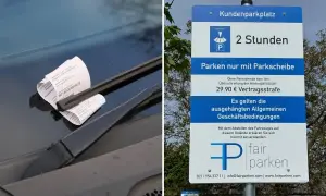 Strafzettel auf der Windschutzscheibe: Parken ohne Einkaufen auf dem Supermarkt-Parkplatz wird teuer. 2 Stunden Parkzeit mit Parkscheibe sind erlaubt.