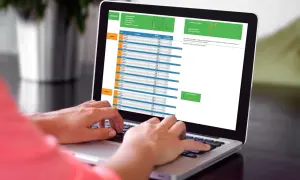 Person plant fti reisen mit einem Laptop und einer Budgettabelle.