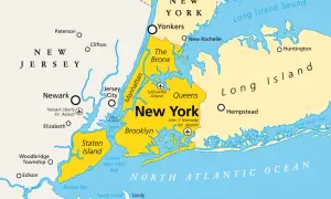 Karte von New York City mit den Flughäfen LaGuardia, JFK und Newark Liberty.