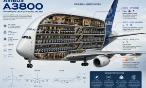 Der Airbus A3800 als Privatjet-Konzept mit vier Decks, Luxussuiten und Platz für 1.200 Passagiere.