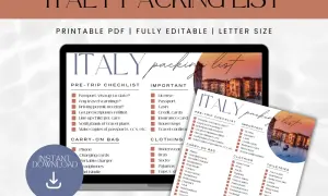 Packliste Italien: Checkliste für Ihre Reise nach Italien mit wichtigen Dokumenten, Kleidung und Toilettenartikeln.