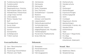 Packliste für das Mobilheim: Kleidung, Hygieneartikel, Ausrüstung, Essen, Dokumente und Strandutensilien. Alles für den perfekten Urlaub.