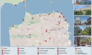 Karte von San Francisco mit Sehenswürdigkeiten und Routen. Hier finden Sie Tipps zum Parken in San Francisco.