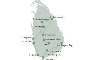 Reiseroute durch Sri Lanka: Von Negombo über Sigiriya und Ella bis nach Mirissa. Eine Entdeckungsreise durch die Insel.
