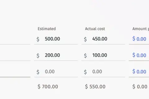 Kuchenkostenübersicht: Torten- und Anschnittgebühr 450 $, Puffs 100 $. Ein teurer Urlaub kann sich auch bei den Kosten für die Feierlichkeiten bemerkbar machen.