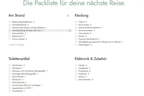 Packliste für Griechenland: Strandutensilien, Kleidung, Toilettenartikel & Elektronik. Perfekt für sonnige Tage!