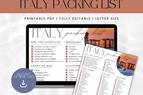Packliste Italien: Checkliste für Ihre Reise nach Italien mit wichtigen Dokumenten, Kleidung und Toilettenartikeln.
