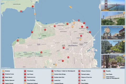 Karte von San Francisco mit Sehenswürdigkeiten und Routen. Hier finden Sie Tipps zum Parken in San Francisco.