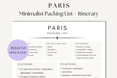 Minimalistische Packliste für Paris: Kleidung, Elektronik, Reiseutensilien & mehr. Perfekt für deine Reiseplanung!