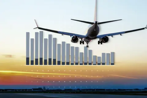Flugzeug im Landeanflug über einem Diagramm, das die Sicherheit von Flugzeugen illustriert.