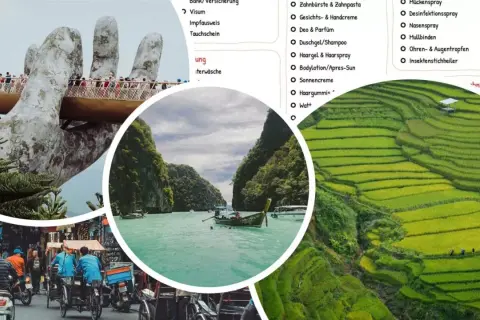 Packliste Vietnam: Goldene Brücke, Reisterrassen, Bootsfahrt und Stadtleben. Alles für die Reise dabei!
