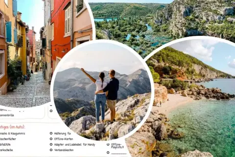 Packliste Kroatien: malerische Gassen, Bergpanorama, einsame Bucht. Alles für den perfekten Urlaub!