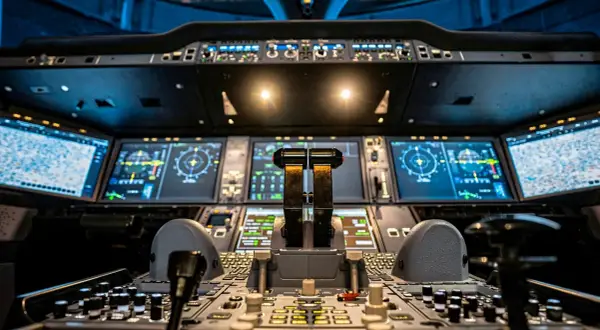 Moderne Cockpit-Instrumente von Airlines, bereit für den nächsten Flug.