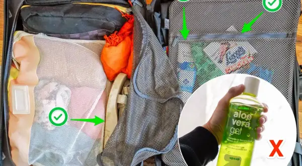 Packliste Kreuzfahrt: Koffer mit Kleidung und Kosmetik. Aloe Vera Gel ist nicht erlaubt.