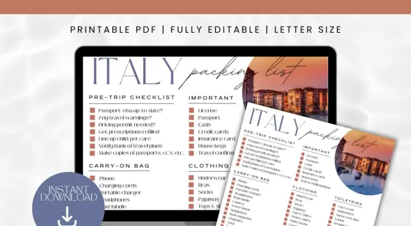 Packliste Italien: Checkliste für Ihre Reise nach Italien mit wichtigen Dokumenten, Kleidung und Toilettenartikeln.