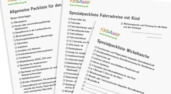 Packliste Camping mit Kindern: Allgemeine und spezielle Listen für Fahrradreisen und Wickeltaschen. Alles für einen gelungenen Familienurlaub!