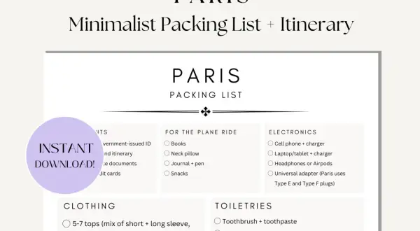 Minimalistische Packliste für Paris: Kleidung, Elektronik, Reiseutensilien & mehr. Perfekt für deine Reiseplanung!