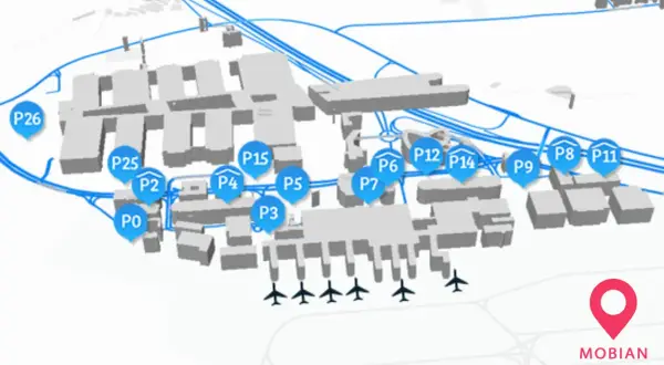Übersichtskarte Flughafen Stuttgart: Parkplätze P0 bis P26. Hier finden Sie Infos zu Parkplatz P0 und den Preisen.