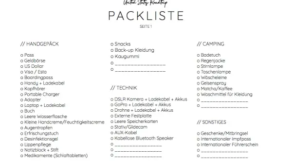 Packliste USA: Handgepäck, Technik, Camping & Sonstiges. Alles für den Roadtrip dabei!