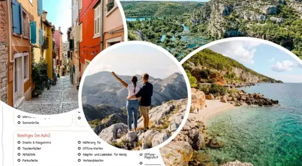 Packliste Kroatien: malerische Gassen, Bergpanorama, einsame Bucht. Alles für den perfekten Urlaub!