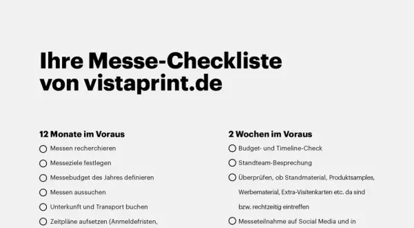 Checkliste für Ihre Messevorbereitung: Von der Budgetplanung bis zur finalen Prüfung des Standmaterials. So wird Ihre nächste Messe ein Erfolg!