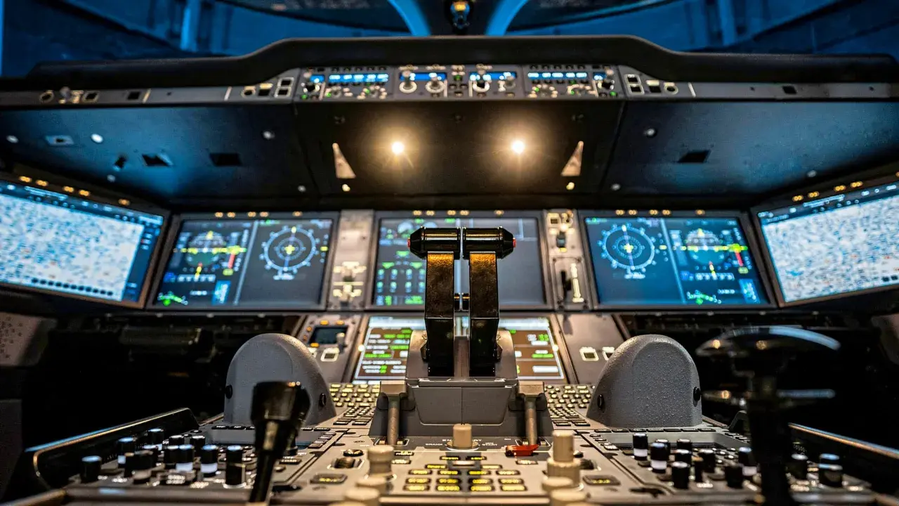 Moderne Cockpit-Instrumente von Airlines, bereit für den nächsten Flug.