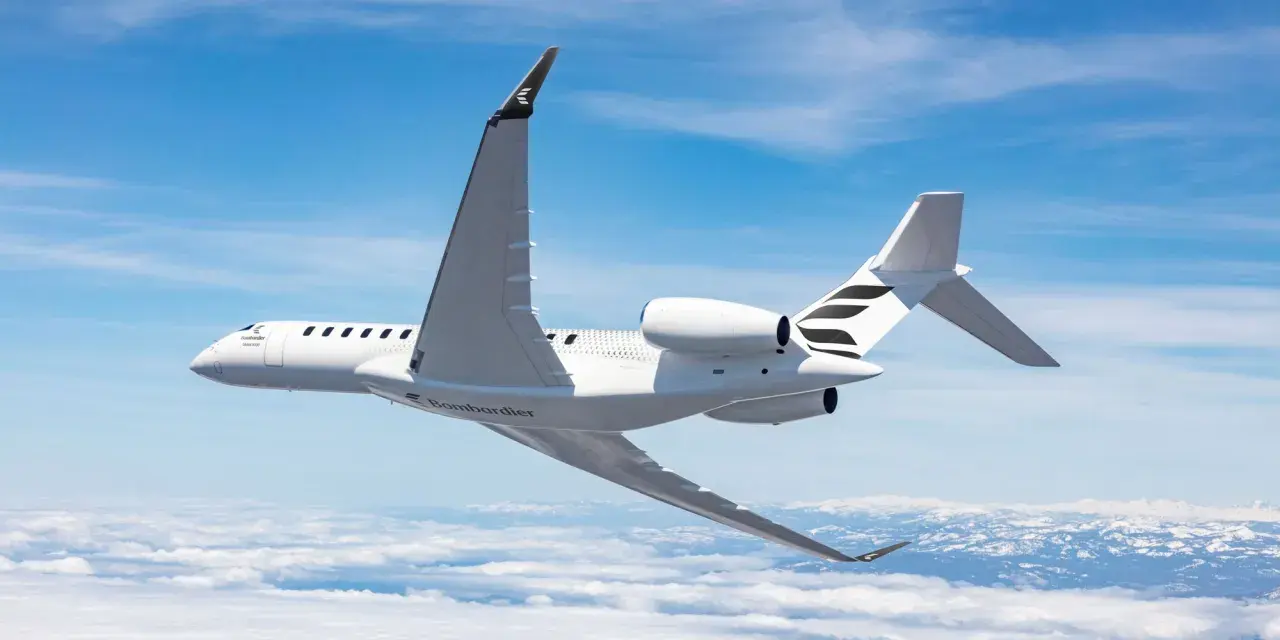 Ein Bombardier Global 8000 Jet fliegt hoch über den Wolken. Die Frage "wie viel fliegt ein Flugzeug" wird hier durch die majestätische Ansicht beantwortet.