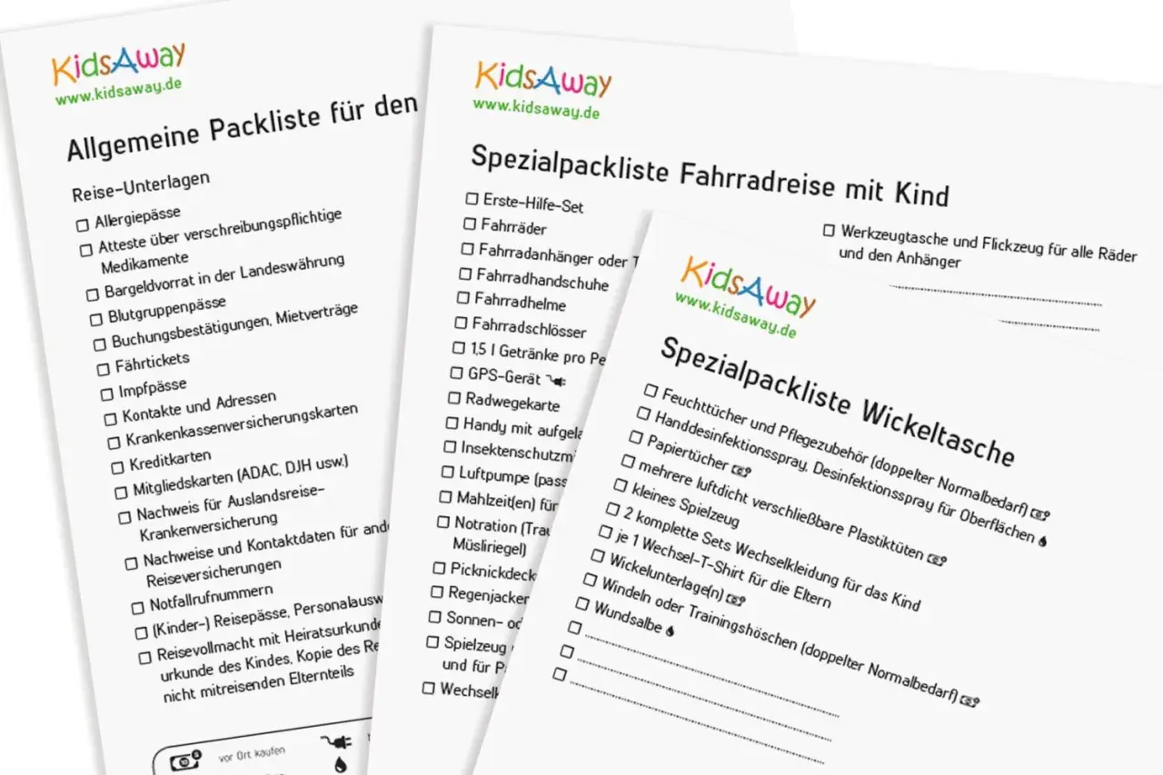 Packliste Camping mit Kindern: Allgemeine und spezielle Listen für Fahrradreisen und Wickeltaschen. Alles für einen gelungenen Familienurlaub!