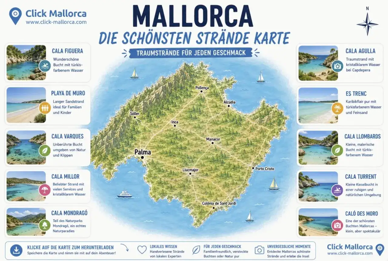 Mallorca Karte mit Traumstränden für jeden Geschmack. Entdecke die schönsten Buchten für deine reise mallorca.