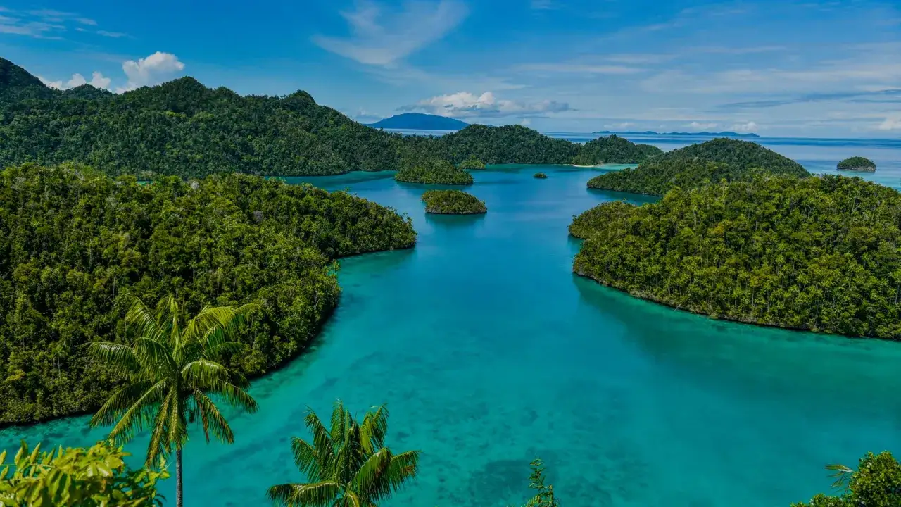 Paradiesische Inseln mit üppiger Vegetation und türkisfarbenem Wasser – ein Traum für jeden Urlaub in Indonesien.