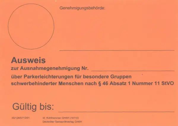 Oranger Parkausweis Berlin für Parkerleichterungen für Schwerbehinderte.