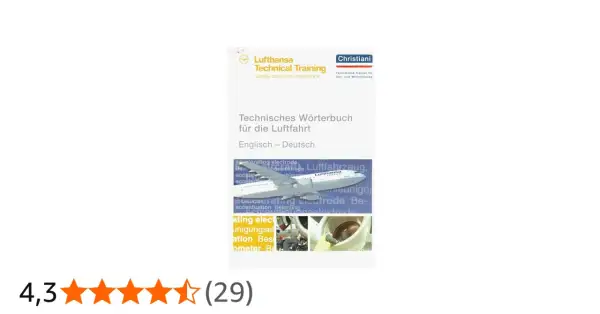 Technisches Wörterbuch für die Luftfahrt: Englisch-Deutsch. Ein Flugzeug-Bild illustriert die englischen Begriffe.